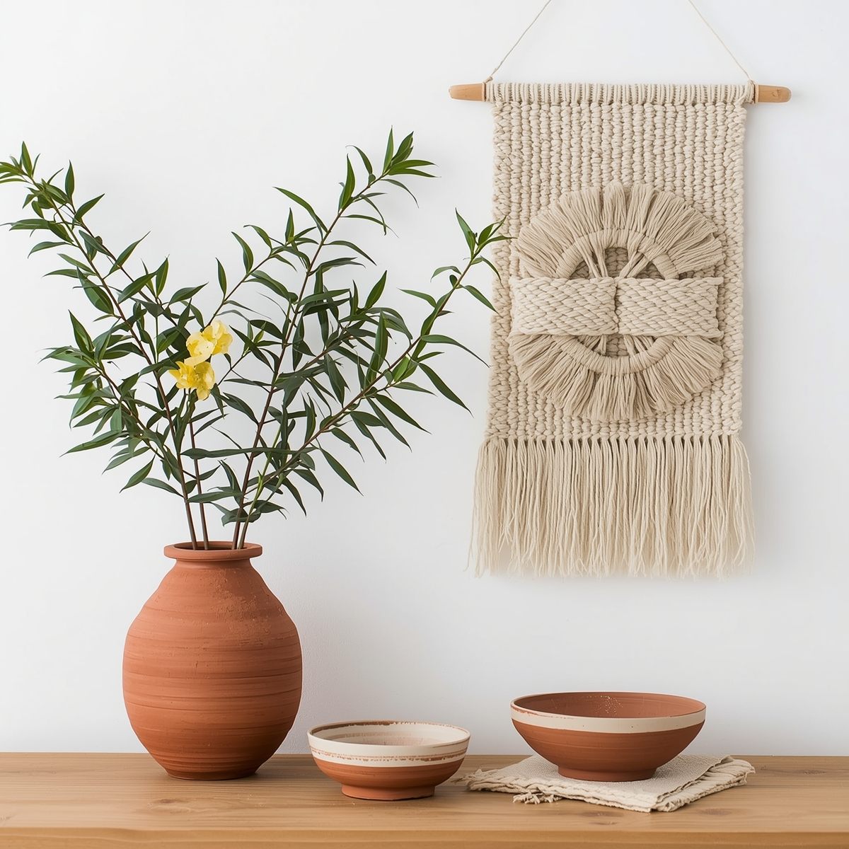 Handgemaakte wanddecoratie van natuurlijk linnen